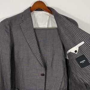 Todd Snyder 100% Linen Houndstooth Suit 40R Pleated Cuffed Pants 32 X 29 (+3”)